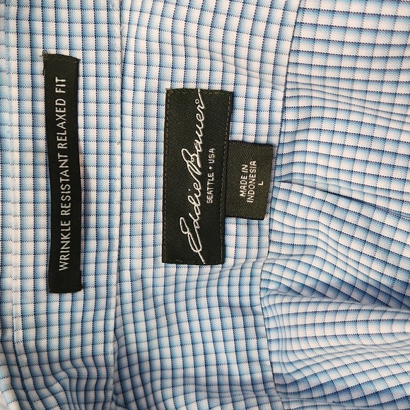 Eddie Bauer wrinkle resistant relaxed fit blue checkered sz L casual shirt - Picture 8 of 10